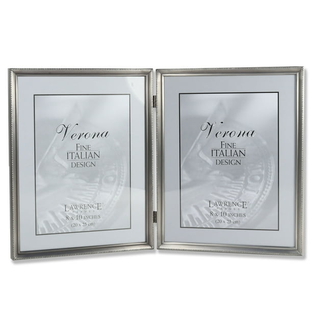 Lawrence Frames Antique Pewter 8x10 Hinged Double Picture Frame Bead