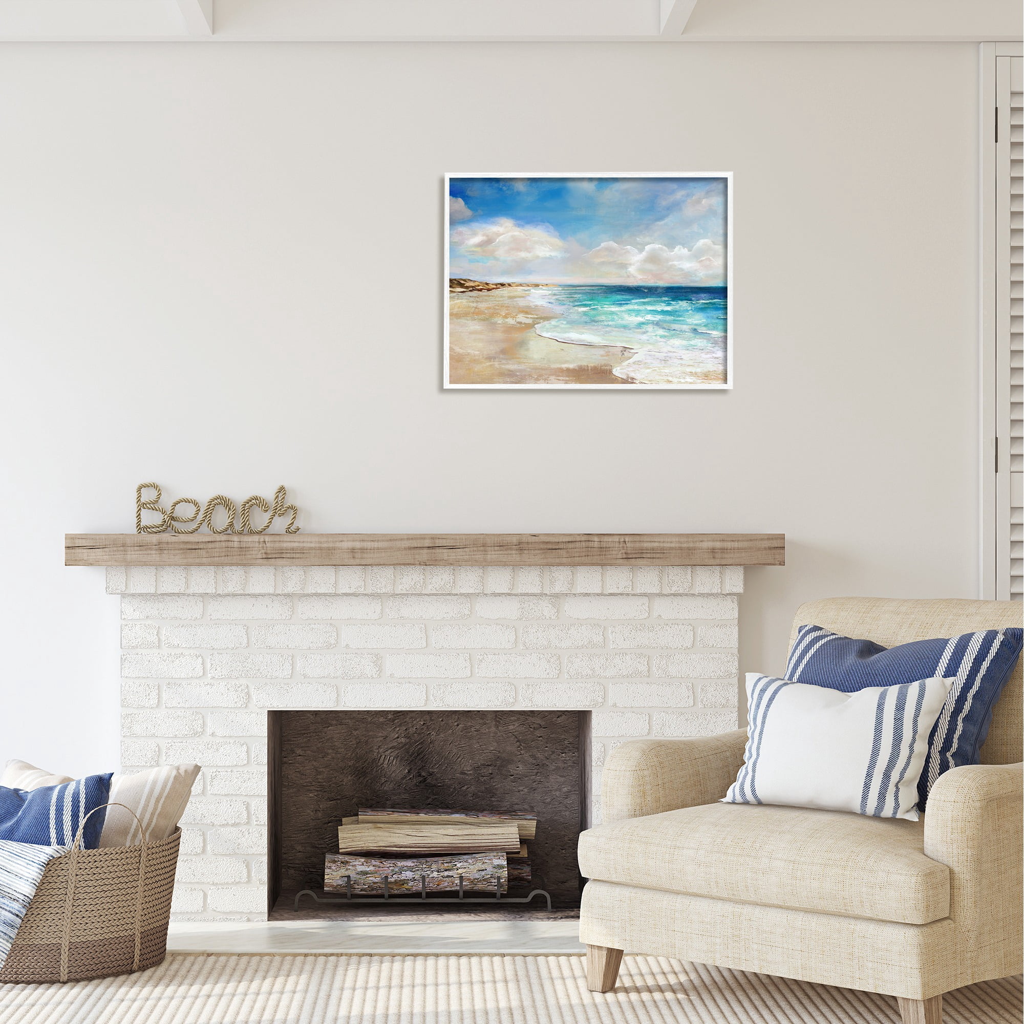 Stupell Industries Abstract Beach Shore Scene Nature Painting White Framed Art Print Wall Art, 30 x 24
