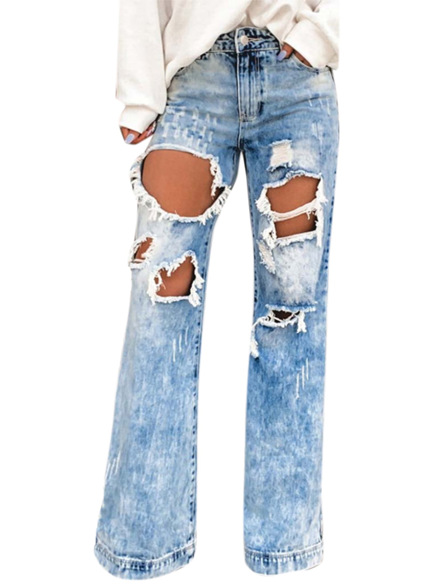 high waisted denim ripped jeans