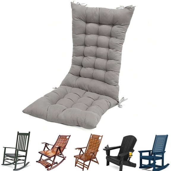 Golyzmt 49"x19"x3" Rocking Chair Cushion – Non-Slip Ties, Polyester PP Cotton Lounge Chaise Cushion (Machine Washable, Gray)