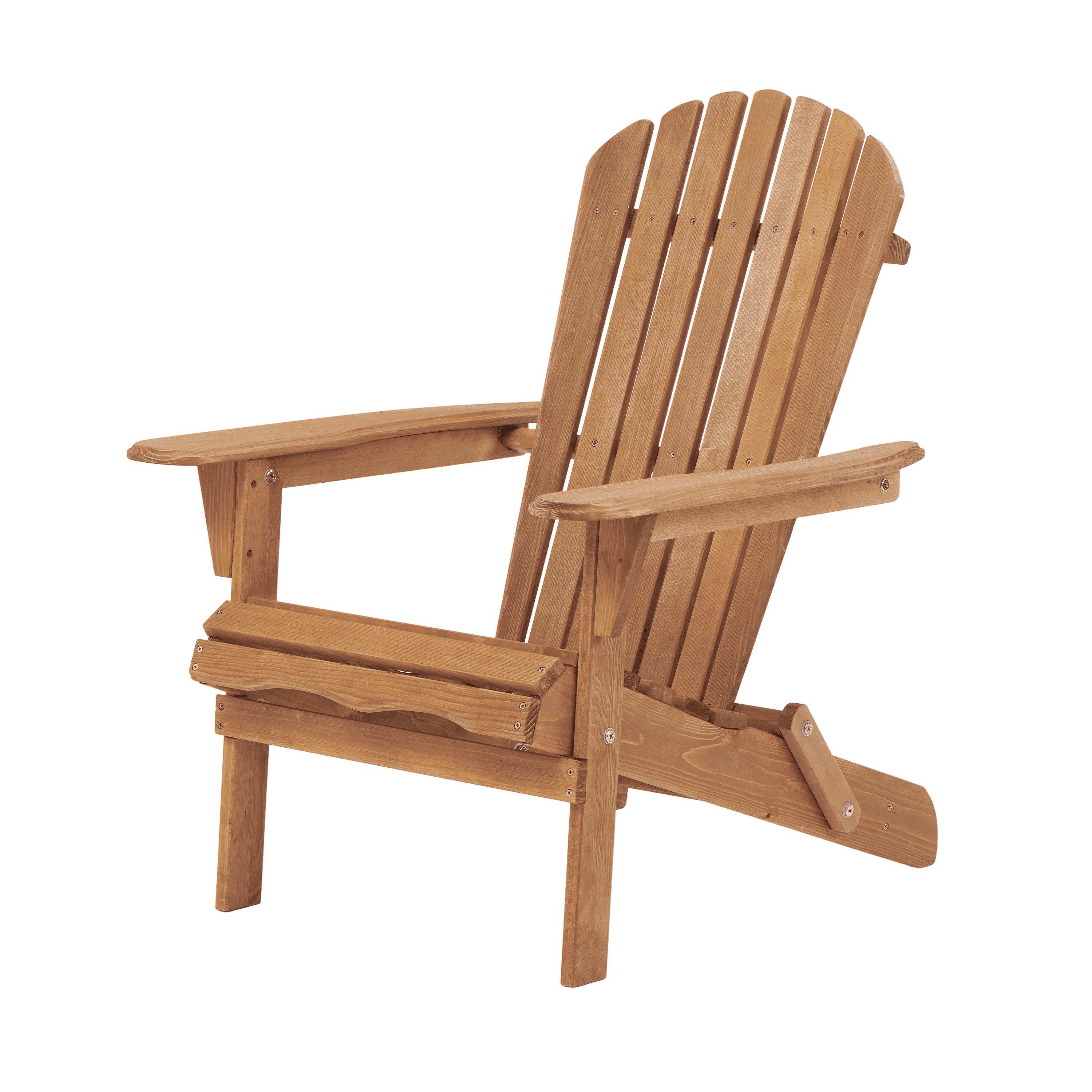 Set of 2 Folding Adirondack Chairs with Pre-Assembled Backrest, Solid Wood Outdoor Patio Chairs and Wooden Lounge Seats for Garden, Light Brown