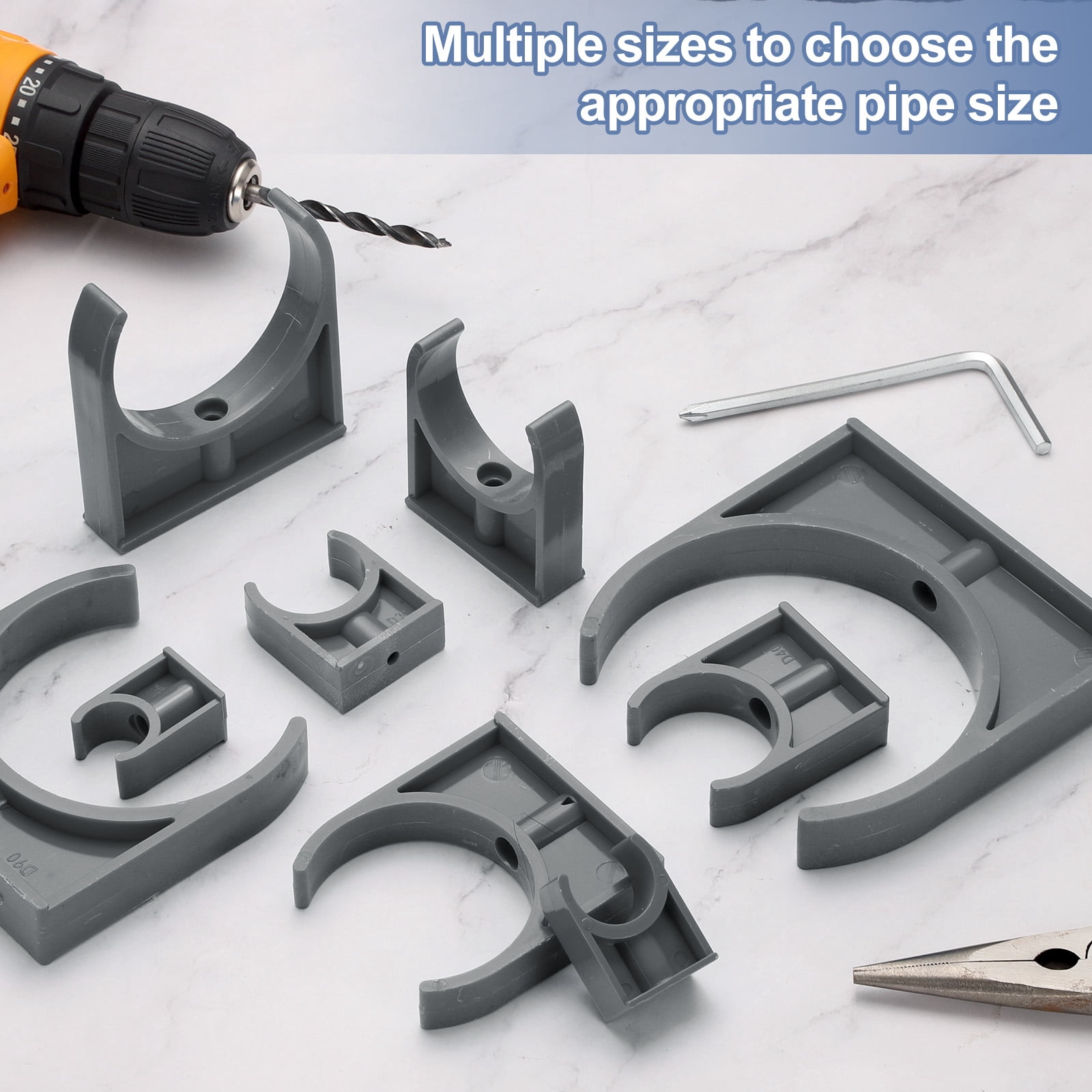 10Pcs Water Pipe Clamps Clips, U-Shaped Water Pipe Buckles Pipe Tubing Clamps for 2.5" OD TV Trays Pipe Tubing Hose Hanger Support Tubing, Grey