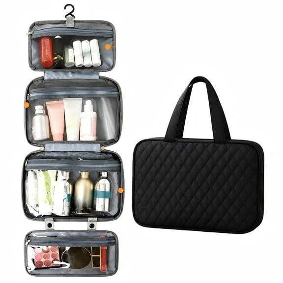 Travel Toiletry Bag - Hanging Toiletry Bag for Women & Men, Makeup Bag/Big Comparment, Waterproof for Travel Accessories, Travel Essentials, Large, Black