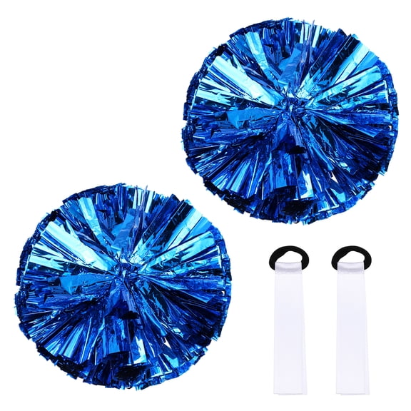 Pompones de Animadora Metálicos, Pompones de Animación con Mango de Bastón y Etiquetas de Nombre 12" & 2 Set & Azul Brillante - para (Accesorios de Fiesta Deportiva/Equipo de Baile/Animación)