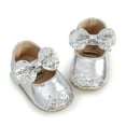 thumbnail image 5 of Jxzom Infant Baby Girls First Walkers Princess Shoes Solid PU Sequins Bow Lace Up Glitter Crib Sole Sneaker, 5 of 8
