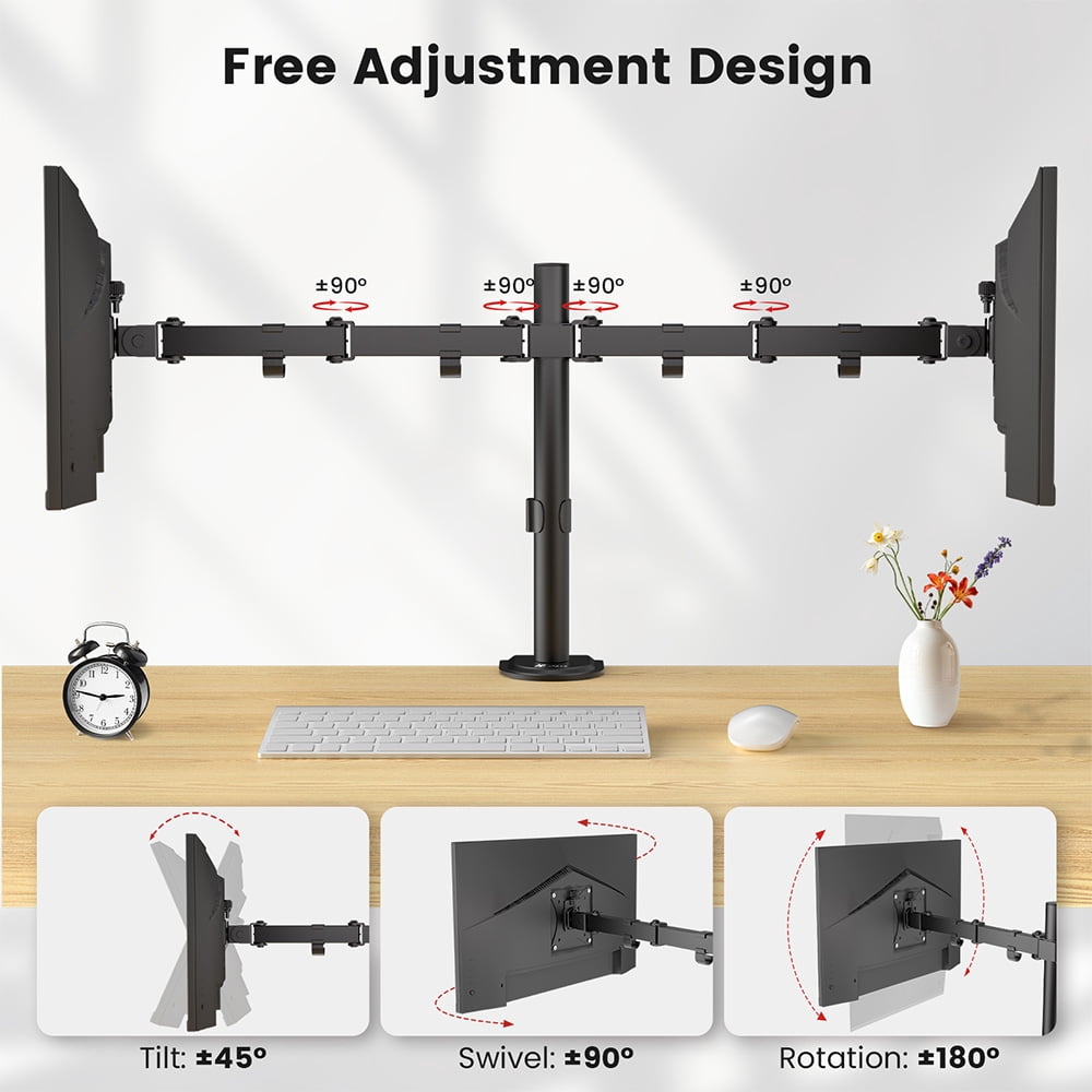 ACGAM Dual-Monitor Desk Mount, Fits 2 Screens Up to 32 inches, Adjustable Monitor Arm for 17”-32” Screen, Monitor Stand with C-Clamp Grommet Base, up to 19.8lbs