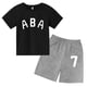 thumbnail image 3 of Ropa de bebé con estampado de letras para niños y adolescentes, conjunto de camiseta y pantalones cortos de verano de 2 piezas, conjunto informal de manga corta para niños y niñas, 3 of 5