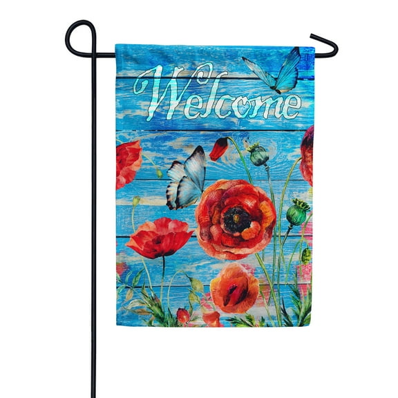 America Forever Poppies Spring Garden Flag 12.5 x 18 Inch Double Sided Seasonal Outdoor Yard Decorative Summer Red Poppy Flower Butterfly Spring Welcome Garden Flag