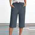 thumbnail image 4 of WDDDD Women‘s Wide Leg Cropped Capri Pants Cotton Linen Drawstring Elastic Waist Casual Summer Dark Gray M, 4 of 5
