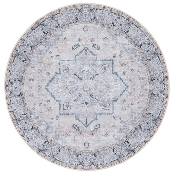 SAFAVIEH Tucson Beulah Traditional Machine Washable Area Rug, 6' x 6' Round, Beige/Grey
