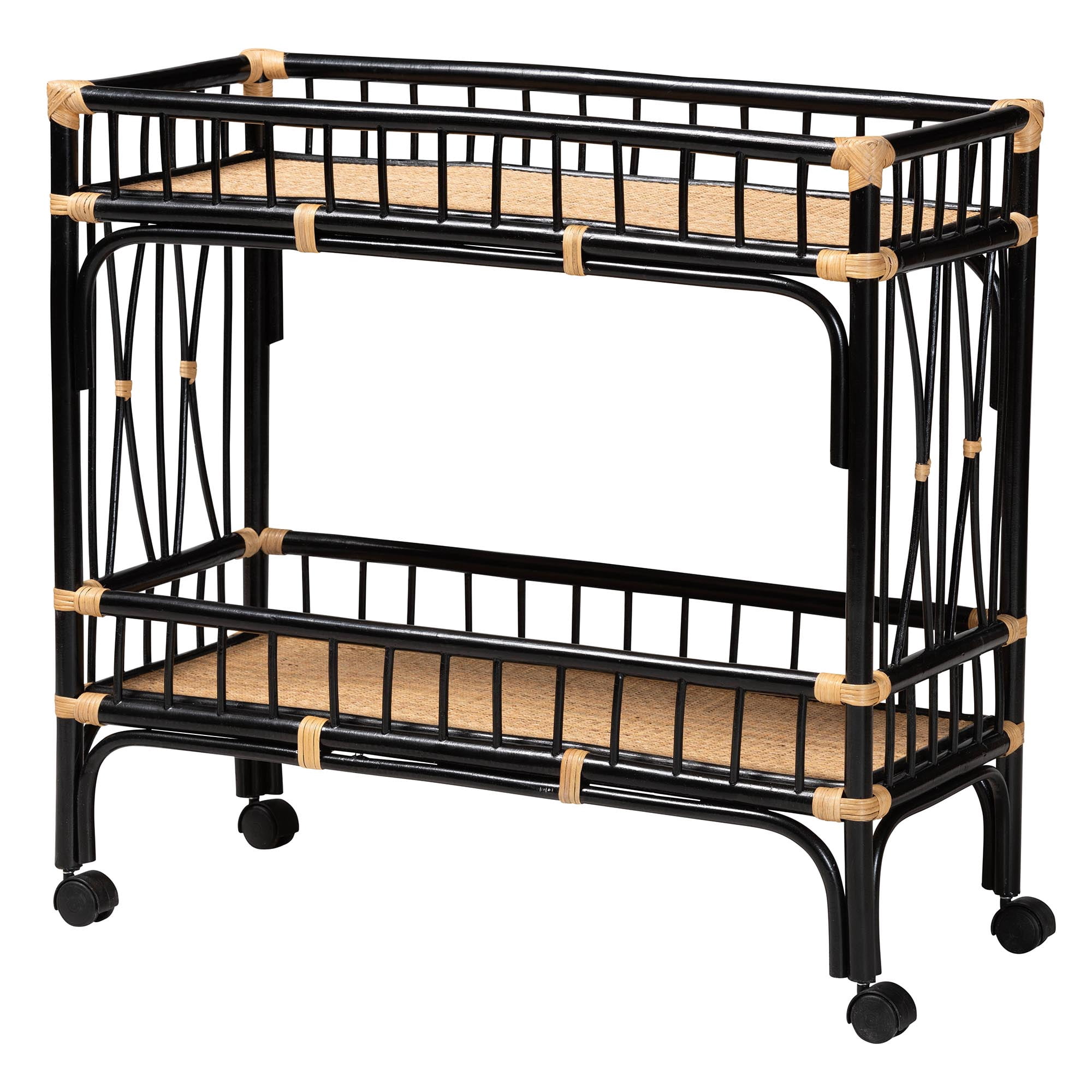 bali & pari Dalinda Rattan BOHO Kitchen Cart, Natural Brown