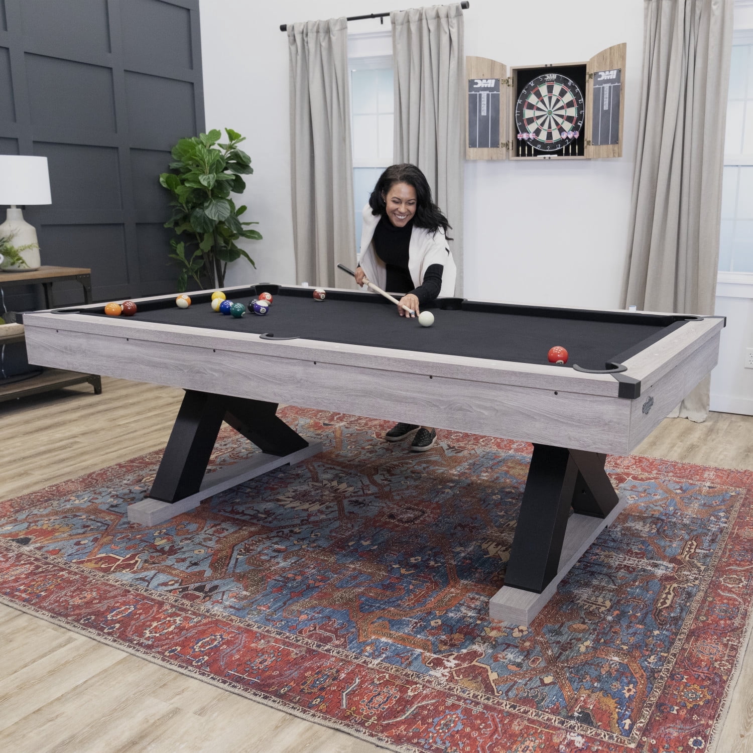 American Legend Kirkwood 90 Billiard Table with Rustic Finish, K-Shaped Legs and Black Cloth