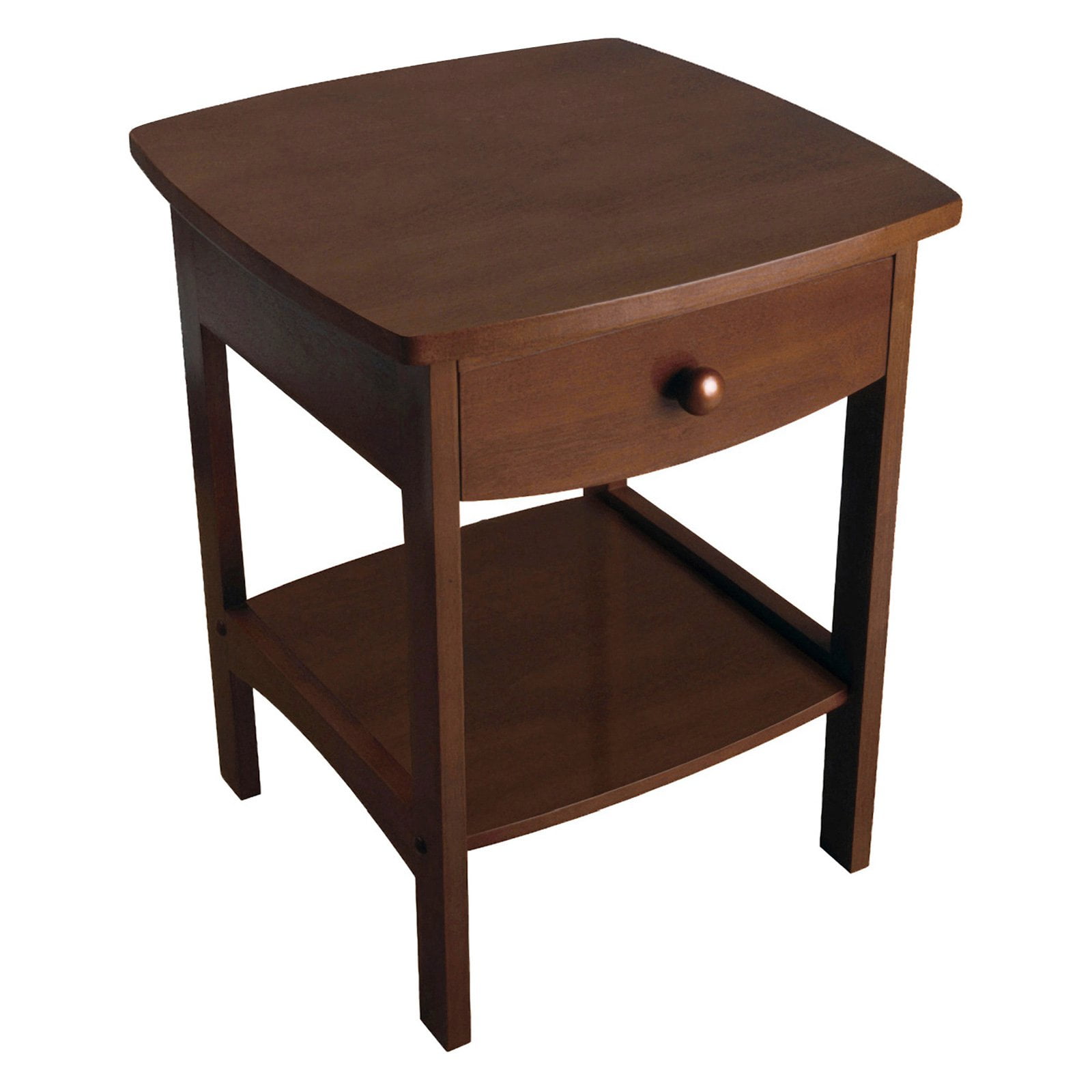 Winsome End Table Walnut: Hardwood Frame, MDF Top, Rectangular Side Table with Shelf & Drawer