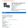 thumbnail image 2 of Front Brake Pad Set - Compatible with 2007 - 2021 Toyota Tundra 2008 2009 2010 2011 2012 2013 2014 2015 2016 2017 2018 2019 2020, 2 of 2