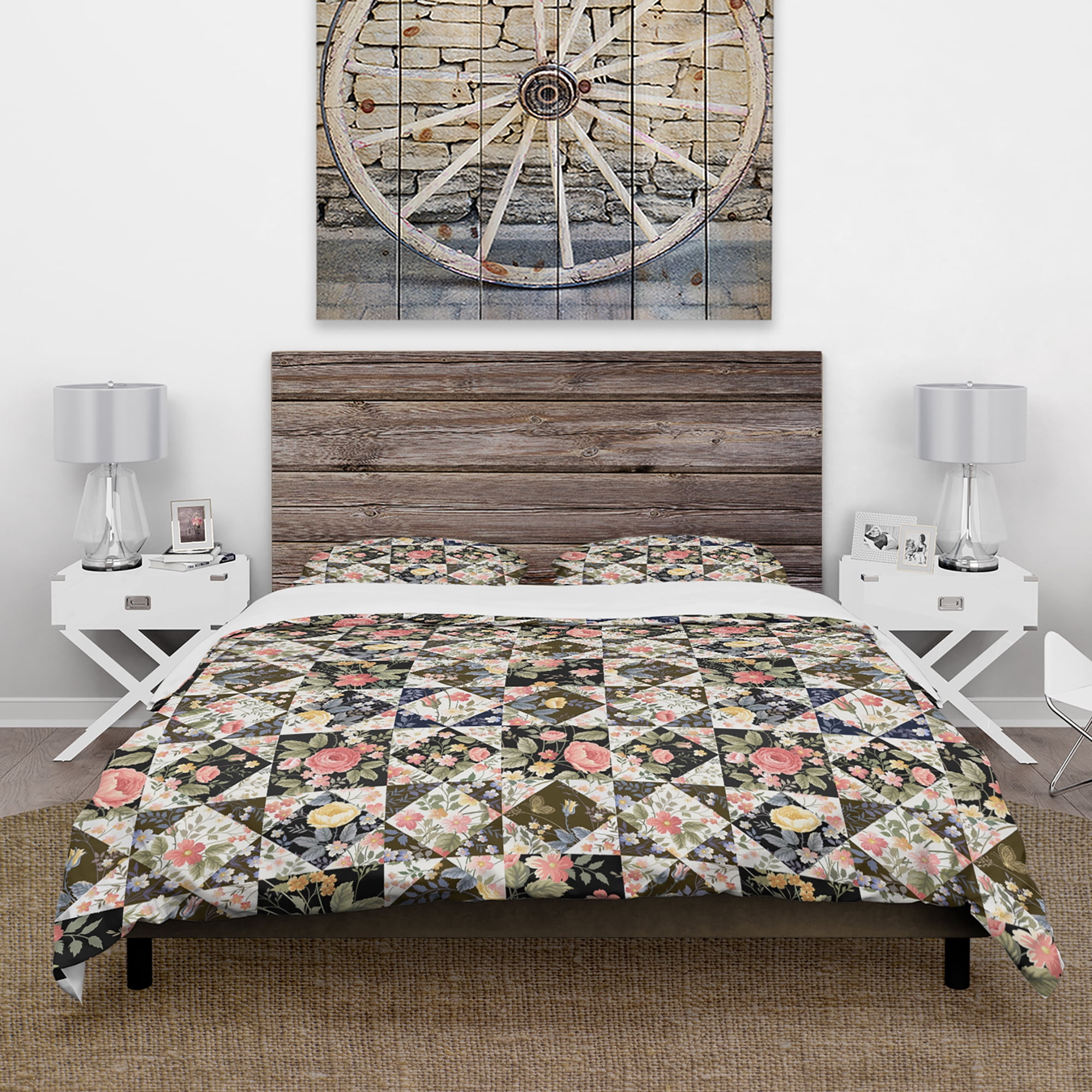 Designart 'Roses Geometric Patchwork' Floral Duvet Cover Set