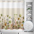 thumbnail image 2 of No Hook Shower Curtain, Sage Green Yellow Spring Floral Shower Curtains for Bathroom with See Through Top Window, Watercolor Botanical Summer Flowers Waterproof & Washable Bath Curtain 66"x72", 2 of 9