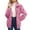 Hot Pink, variant on Women's Jacquard Check Plush Jacket, Stand Collar Full Zip Front, Loose Fit Fleece Coat, Long Sleeve Casual Outerwear, Soft Textured Winter Style Black L