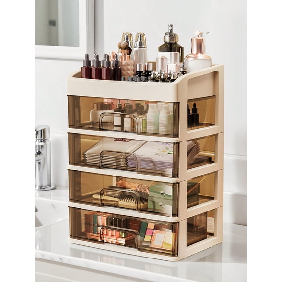 Stackable Clear Vanity Makeup Organizer, Large Capacity Countertop Cosmetic Drawer Storage for Lipstick, Jewelry, Hair Accessories and Nail Supplies, Multi-use Organizer for Bathroom, Bedroom, Dorm,
