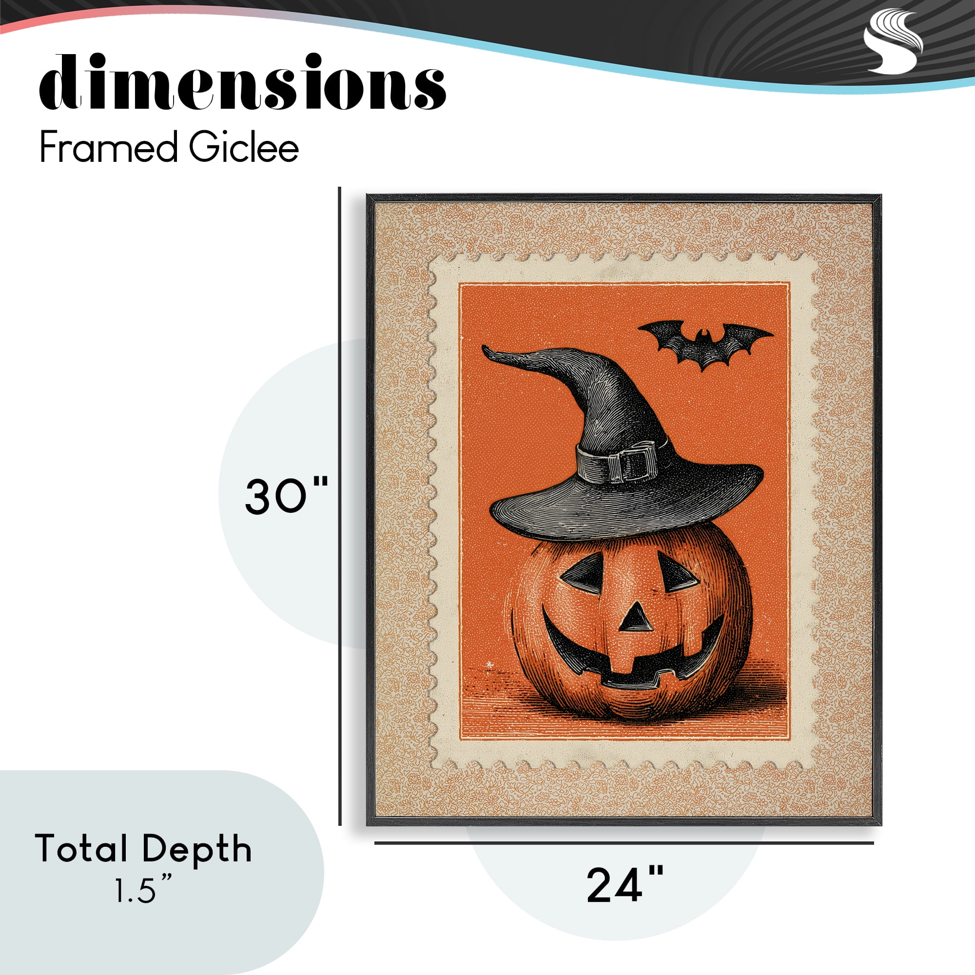 Vintage Jack-o-Lantern Stamp Black Framed Giclee Art, design by Arlington Prints