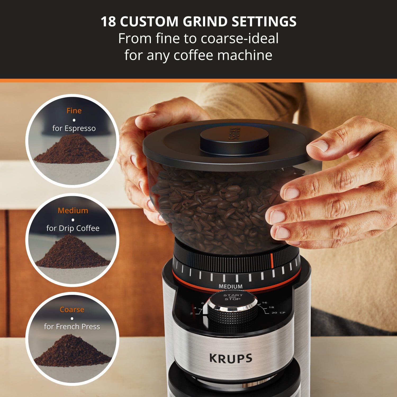 GX450, Burr Coffee Grinder, Efficient and Uniform Grinding Results, 18 Fineness Settings