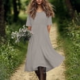 thumbnail image 6 of Xcmzpl Womens Summer Cotton Linen T Shirt Dress Casual Loose Fit Crewneck Short Sleeve Midi Dresses Solid Tunics Dresses Vestido Gray XXL, 6 of 10