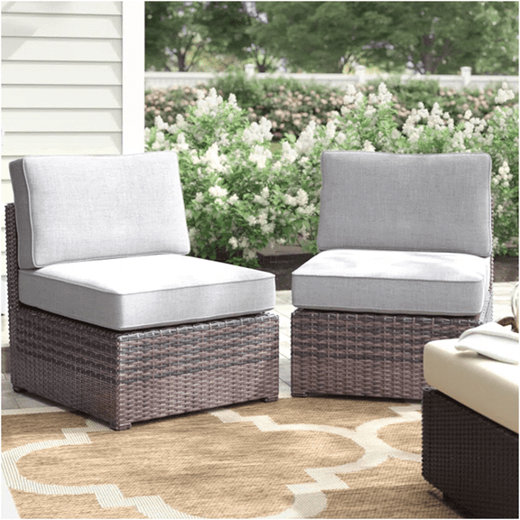 JERFIT Modern Brown Wicker Patio Chair Set with Cushions, 2-Piece Armless Outdoor Lounge Chairs for Garden, Porch, All-Weather