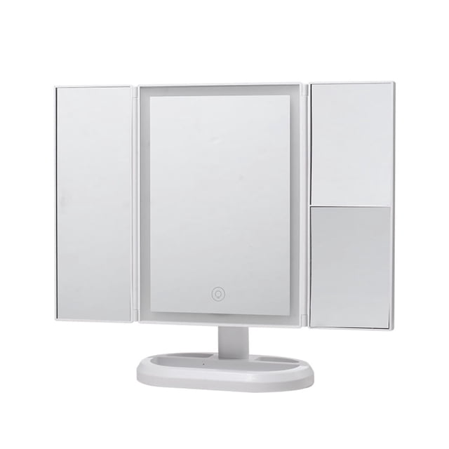 Espejo cosmético con iluminación, espejo de maquillaje con aumento de 10X, 5X y 1X, espejo de maquillaje de 3 lados con 34 luces LED naturales