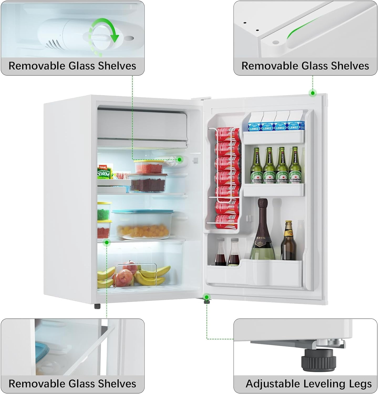 4.3 Cu. Ft Mini Fridge With Freezer, Single Door Mini Fridge, 7 Settings Adjustable Thermostat, Mini Refrigerator for Bedroom,Rv, Office, Dorm