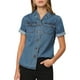 thumbnail image 1 of Camisa de mezclilla para mujer con cuello de manga corta y bolsillo en el pecho con botones Azul L, 1 of 5