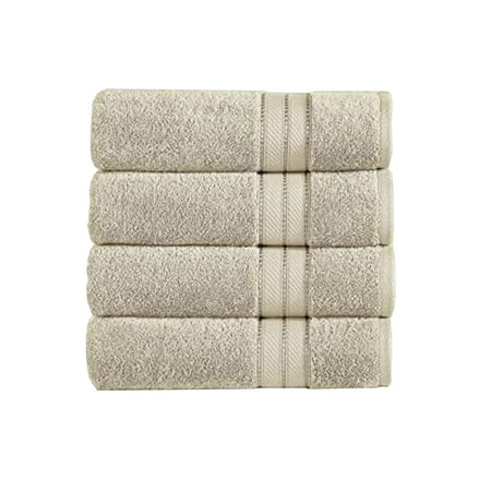 Bergamo 4 Piece Spun loft Fabric Towels with Striped Pattern The Urban Port, Cream- Saltoro Sherpi