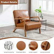 Ebello Accent Chair Mid Century Modern Arm Chair, PU Leather Reading Armchair for Bedroom Living Room Office, Camel