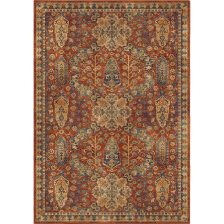 - Orian Bohemian Area Rugs - 4511 Transitional Casual Red Feathered Garlands Petals Leaves Rug