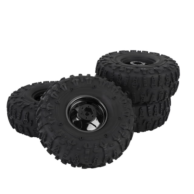 Rubber RC Crawler Tire Set, Metal Hex Hub Wheel Rims, Improved Traction Shock Absorption for 1.9 Inch RC Tire