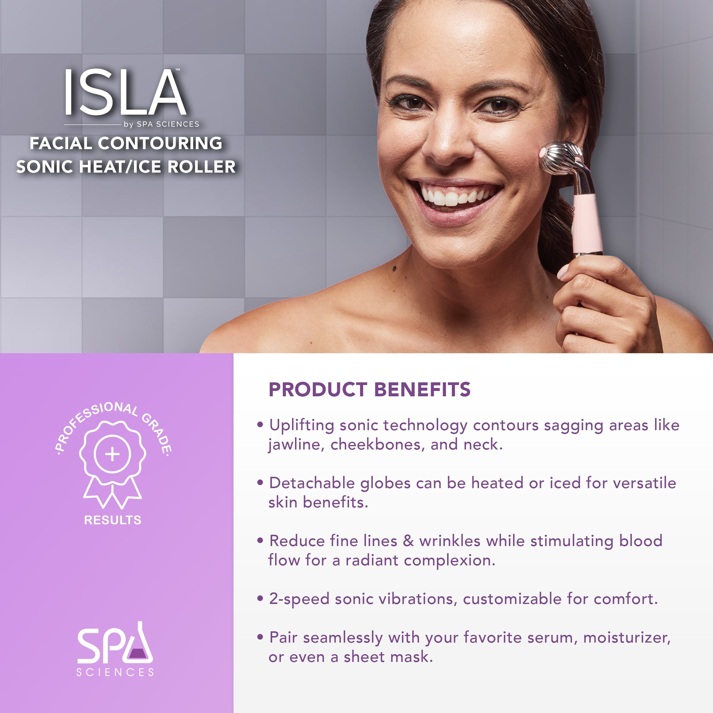 Spa Sciences ISLA Sonic Ice & Heat Contouring Roller, Stainless Steel for Face & Neck, Reduces Puffiness, Fine Lines, and Wrinkles, Suitable for All Skin Types, For Anti-Aging & Skin Rejuvenation