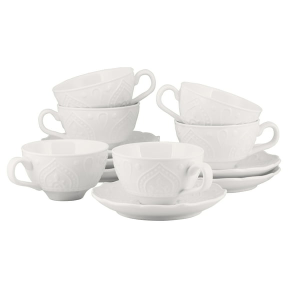 10 Strawberry Street Dahlia Porcelain Cup & Saucer, Set of 6, White