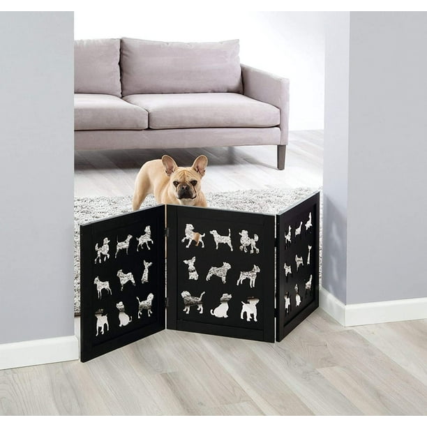 47” Freestanding Pet Gate Wood Dog Silhouette Dog Gates Indoor Dog
