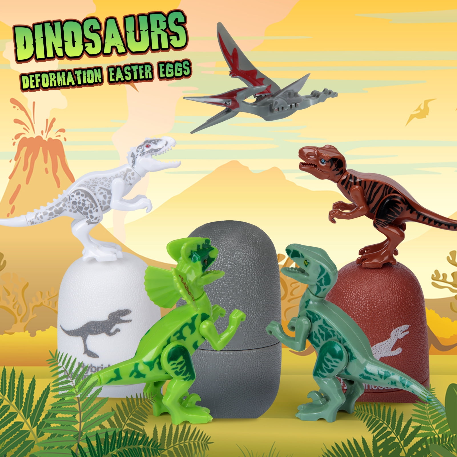 Acekid 6 Pack Dinosaur Easter Eggs, Prefilled Dinosaur Toys Building Blocks, Party Favor Easter Egg Gifts for Kids