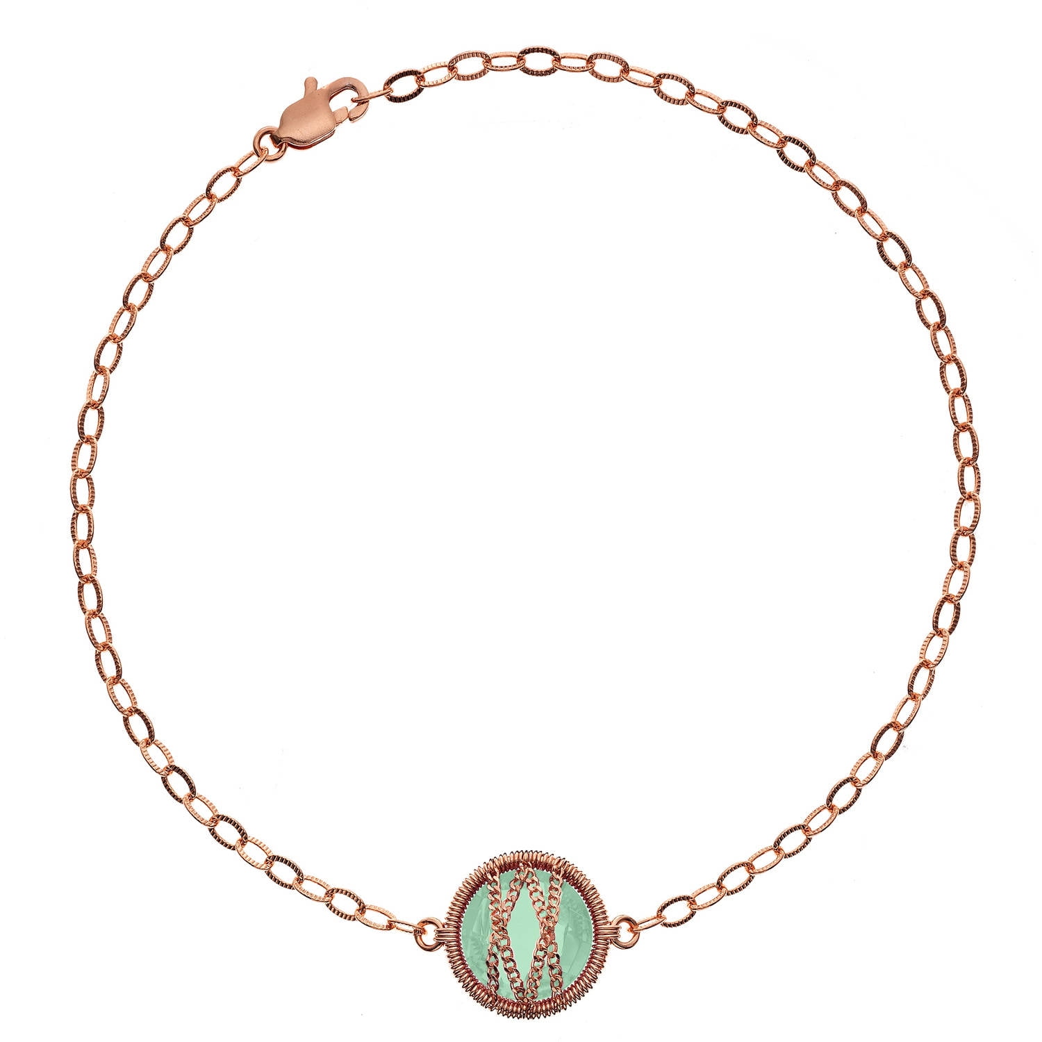 5th & Main Rose Gold over Sterling Silver Hand-Wrapped Single Round Chalcedony Stone Bracelet by Generic