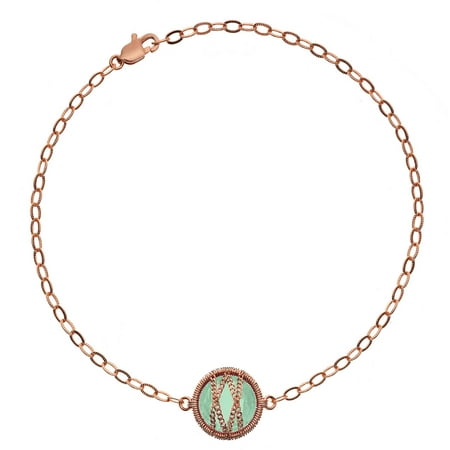 5th & Main Rose Gold over Sterling Silver Hand-Wrapped Single Round Chalcedony Stone Bracelet