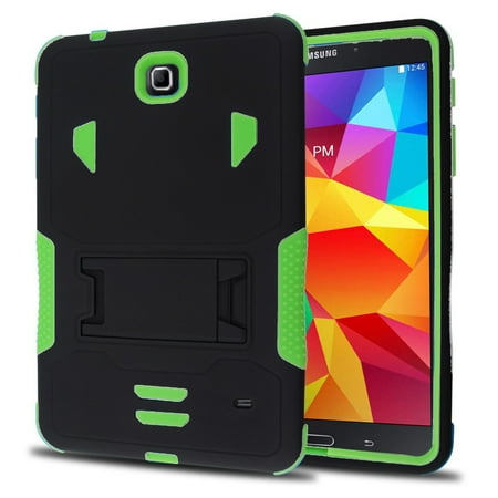 Samsung Galaxy Tab 4 7.0 / T230 Impact Silicone Case Dual Layer with Stand Green + Tempered Glass Screen Protector