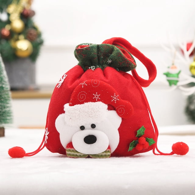 Sacs Cadeaux de Noël avec Motifs en Peluche - Rangement Réutilisable pour Cadeaux, Bonbons et Cadeaux de Fête