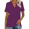 thumbnail image 2 of TODOZO T Shirts for Women Loose Fit Casual Lightweight Soft Basic Tees Summer Tops for Women 2025 Women's Short Sleeved Shirt Summer V Neck Shirts Collared Casual Basic Tees Blouse Purple Xxl, 2 of 6
