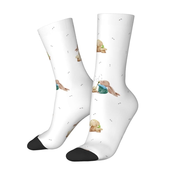Vsdgher Rabbit Blowing Dandelions Crew Socks for Men & Women, Breathable Casual Athletic Ankle Socks