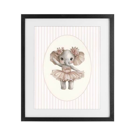 Stupell Industries Cottage Nursery Ballerina Elephant Striped Black Framed Print Under Glass, 13 x 16, by LSR Design Studio
