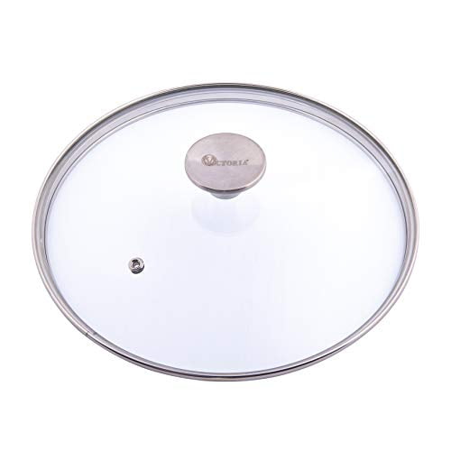 Victoria Glass Lid for 10 Inch Cast Iron Skillet, Frying Pan Lid with Stainless Steel Air Flow