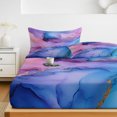 thumbnail image 6 of Full Size Fitted Sheet Set - Blue Purple Ombre 3 Piece Bedding Sets 16" Deep Pocket Fitted Sheet with 2 Pillowcases Marble Modern Ink Painted Abstract Brushed Microfiber Hotel Luxury Bed Sheets, 6 of 9