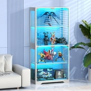 MIIFUNY 65 Glass Display Cabinet with LED Lights, 4 Tier Curio Storage Cabinet, White