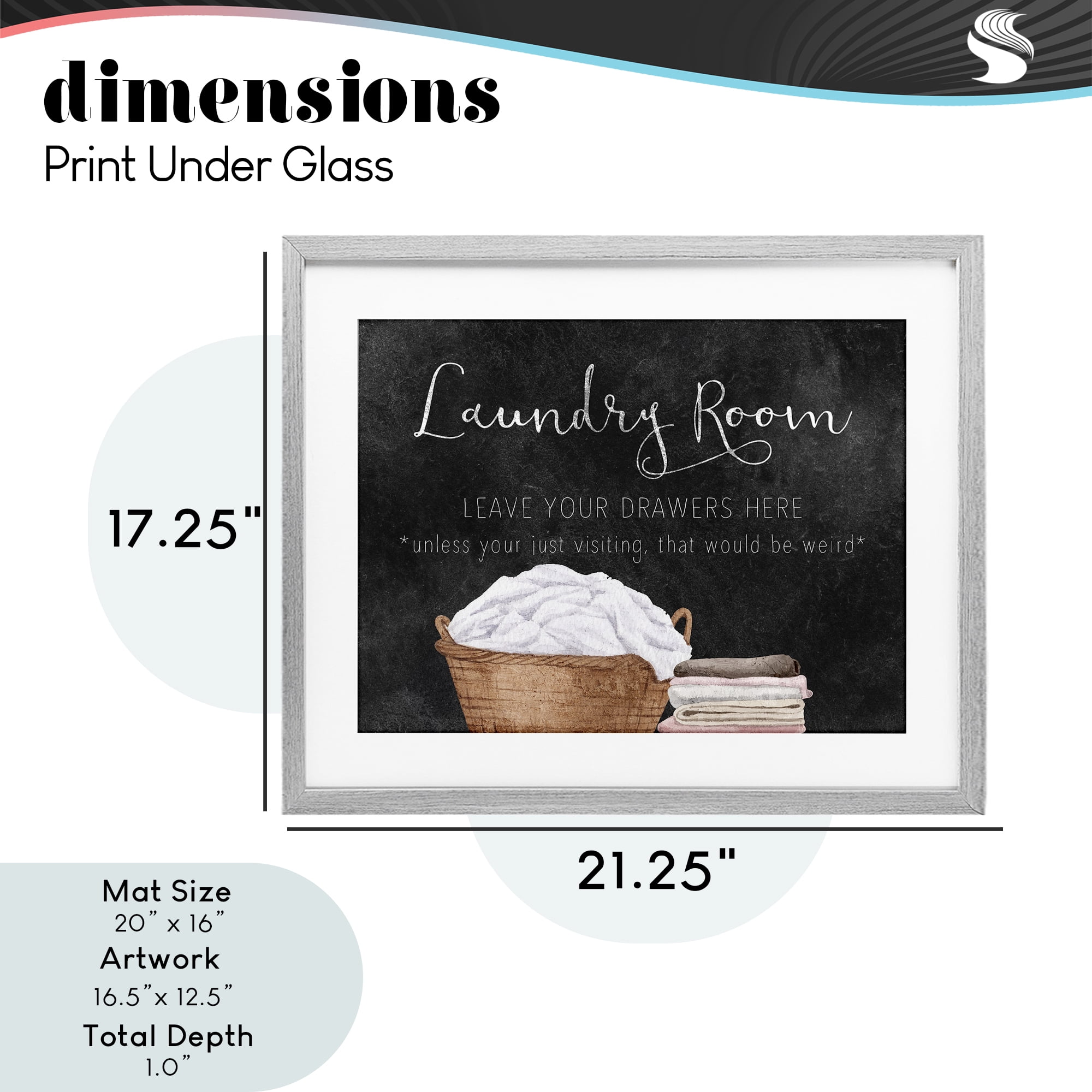 Leave Your Drawers Laundry Gray Framed Print Under Glass, design by Kim Allen