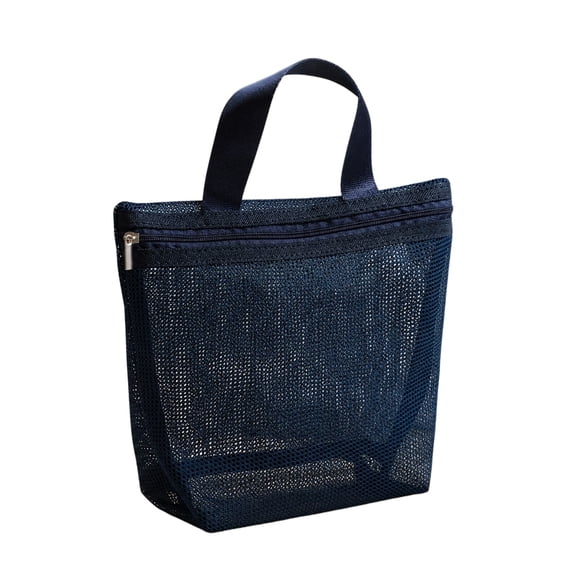 Mesh Storage Bag - Portable Zipper Tote for Travel & Daily Organizer - Handheld Breathable Toiletry Bag for Bathroom, Beach, Pool Navy