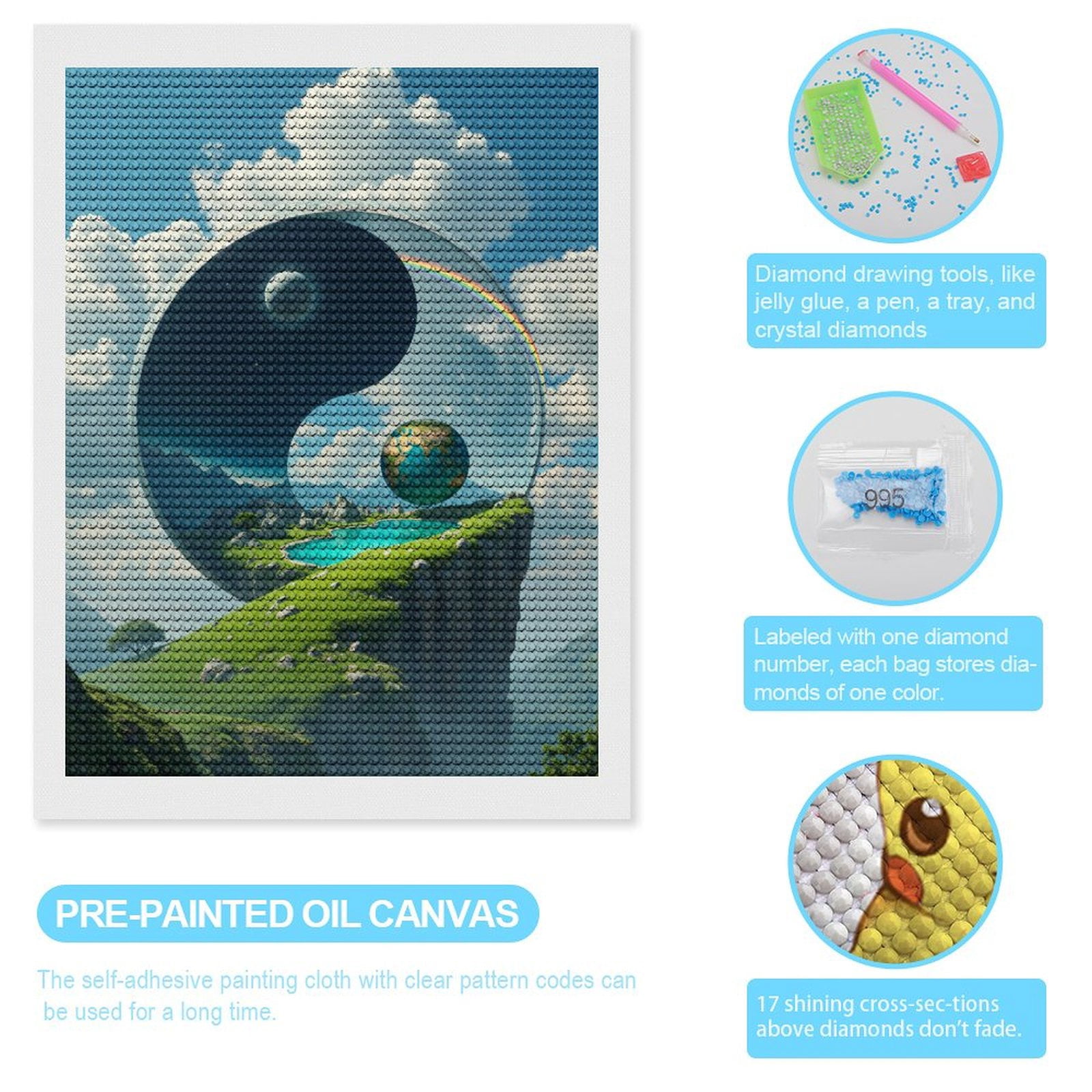 Diamond Art Kits for Adults, Surreal Landscape Yin Yang Nature Sphere 5D Diamond Painting Kits for Adults Beginners, DIY Full Drill Diamond Painting, Gem Art and Crafts 12x16